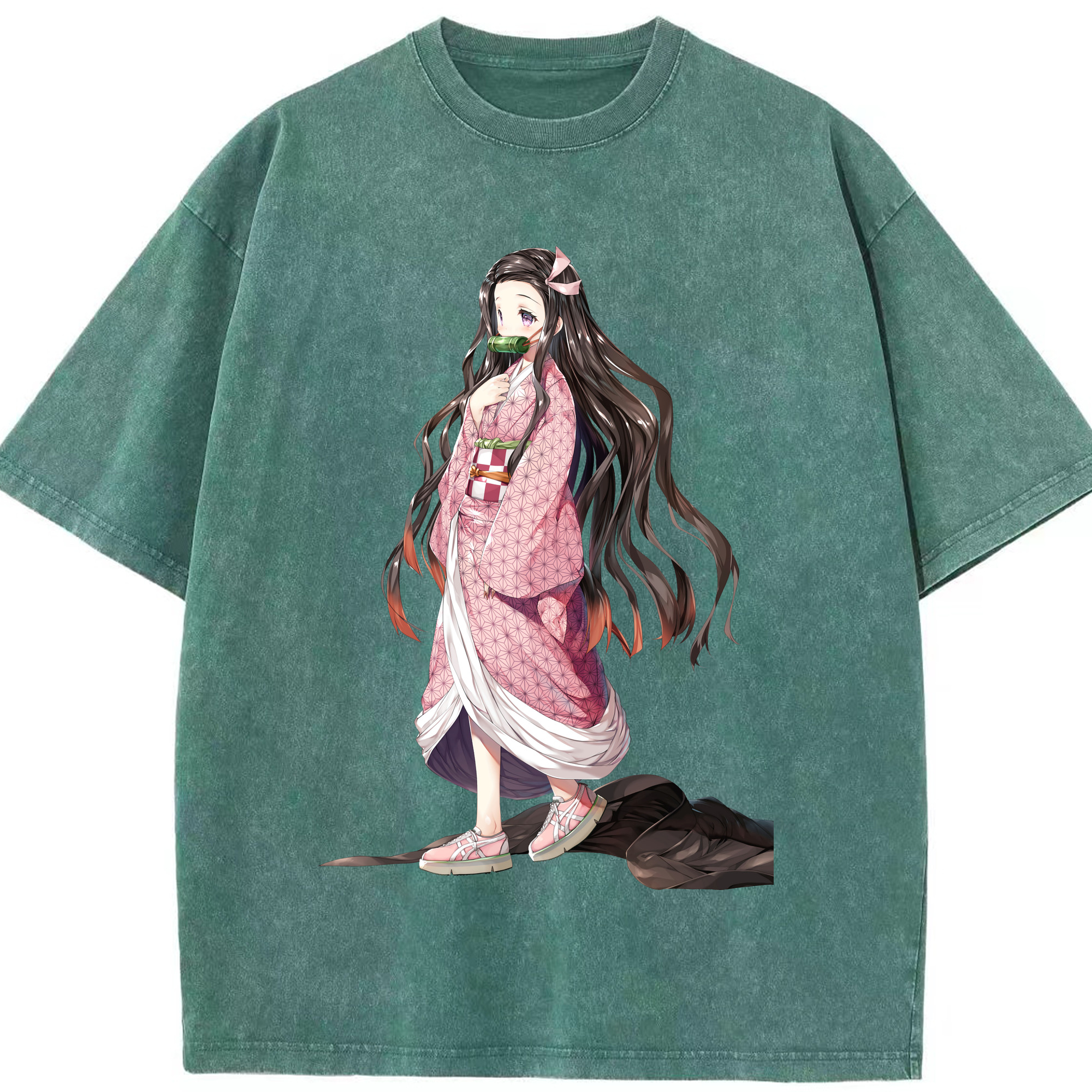（画像用） 鬼滅の刃（きめつのやいば）竈門 禰󠄀豆子／かまど ねずこ Kamado Nezuko 綿100% ヴィンテージ風 半袖Tシャツ（フロントプリント）